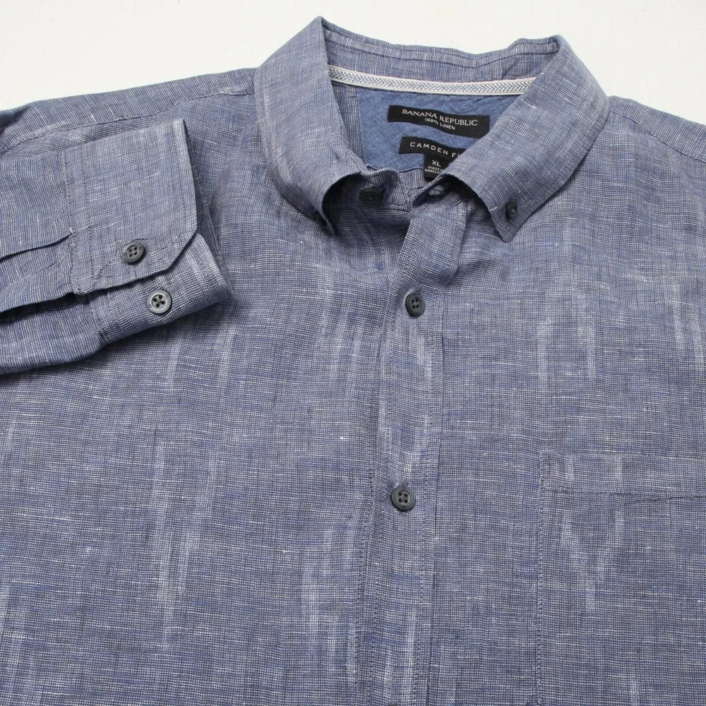 Banana Republic Linen Shirt Mens XL Blue Camden Fit Long Sleeve Button Down Ikat